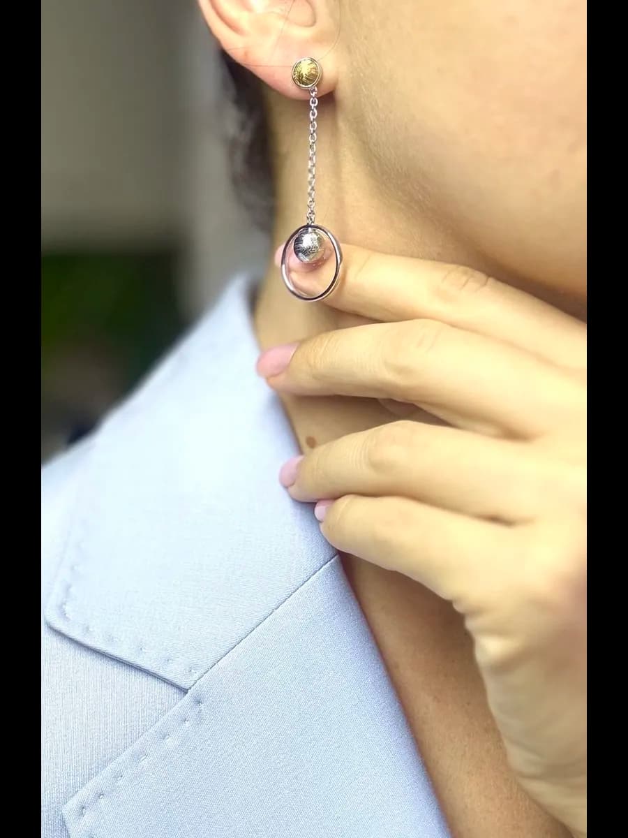 "Rings of Saturn" Earrings with Muonionalusta Meteorite — photo 3