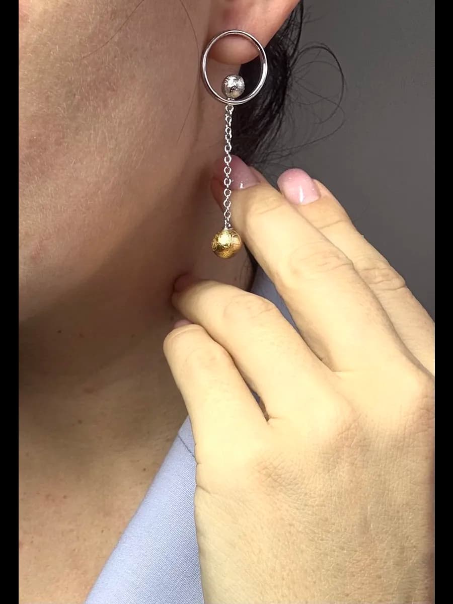 "Rings of Saturn" Earrings with Muonionalusta Meteorite — photo 4