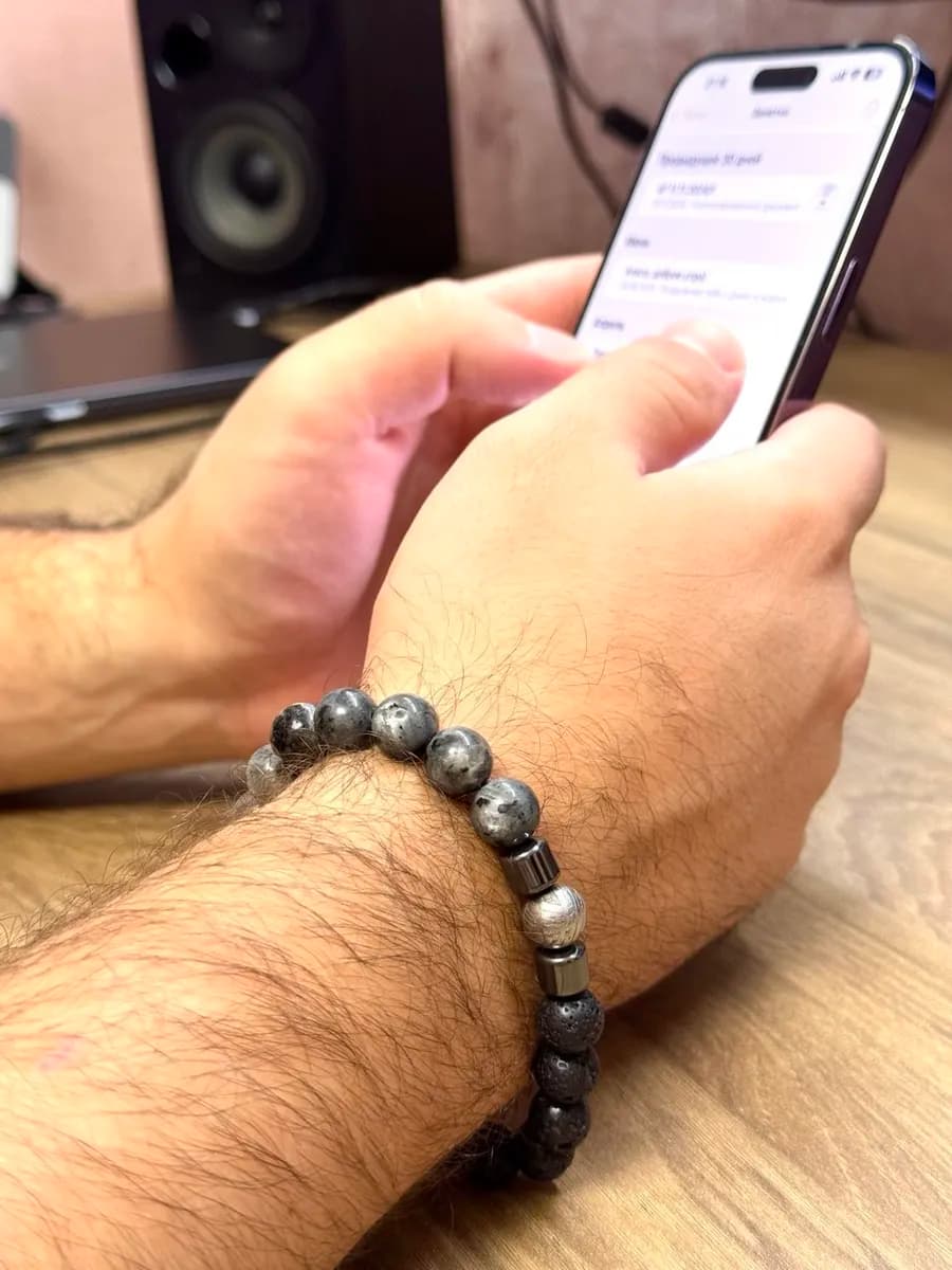 "Prometheus" Bracelet — Labradorite with Aletai Meteorite — photo 2